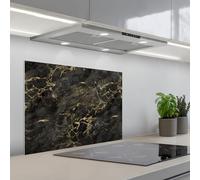 KitchenYeah© Credence Cuisine Adhesive 50x70 cm Protege Mur Revetement Mural Adhesif Parement Interieur À Coller Plaque Plastique Rigide Noir - Marbre - Or - Nerf