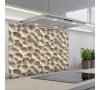 KitchenYeah© Credence Cuisine Adhesive 55x80 cm Protege Mur Revetement Mural Adhesif Parement Interieur À Coller Plaque Plastique Rigide Coquilles - Forme d'éventail - Blanc