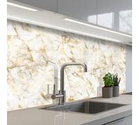 KitchenYeah© Credence Cuisine Adhesive 60x100 cm Protege Mur Revetement Mural Adhesif Parement Interieur À Coller Plaque Plastique Rigide Or - Léger - Grain - Marbre