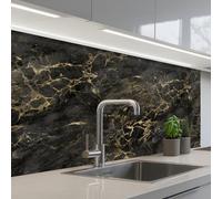 KitchenYeah© Credence Cuisine Adhesive 60x100 cm Protege Mur Revetement Mural Adhesif Parement Interieur À Coller Plaque Plastique Rigide Noir - Marbre - Or - Nerf