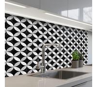 KitchenYeah© Credence Cuisine Adhesive 60x100 cm Protege Mur Revetement Mural Adhesif Parement Interieur À Coller Plaque Plastique Rigide Cercle - Carreaux - Marbre - Noir - Blanc