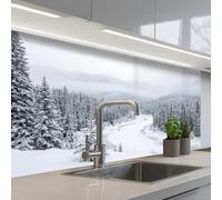 KitchenYeah© Credence Cuisine Adhesive 60x100 cm Protege Mur Revetement Mural Adhesif Parement Interieur À Coller Plaque Plastique Rigide Rivière - Gelée - Paysage - Hiver