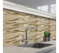 KitchenYeah© Credence Cuisine Adhesive 60x150 cm Protege Mur Revetement Mural Adhesif Parement Interieur À Coller Plaque Plastique Rigide Vagues - Motif - Or
