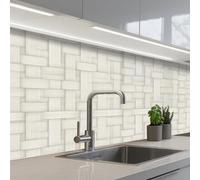 KitchenYeah© Credence Cuisine Adhesive 60x150 cm Protege Mur Revetement Mural Adhesif Parement Interieur À Coller Plaque Plastique Rigide Vannerie - Rayures - Beige