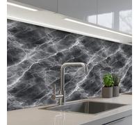 KitchenYeah© Credence Cuisine Adhesive 60x150 cm Protege Mur Revetement Mural Adhesif Parement Interieur À Coller Plaque Plastique Rigide Gris foncé - Eclair - Marbre