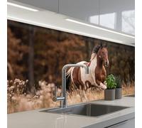 KitchenYeah© Credence Cuisine Adhesive 60x200 cm Protege Mur Revetement Mural Adhesif Parement Interieur À Coller Plaque Plastique Rigide Cheval - Marron - Herbe