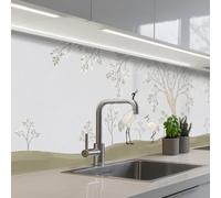 KitchenYeah© Credence Cuisine Adhesive 60x200 cm Protege Mur Revetement Mural Adhesif Parement Interieur À Coller Plaque Plastique Rigide Minimaliste - Grues - Bleu