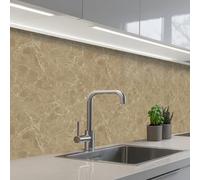 KitchenYeah© Credence Cuisine Adhesive 60x200 cm Protege Mur Revetement Mural Adhesif Parement Interieur À Coller Plaque Plastique Rigide Beige - Marbre - Veines blanches