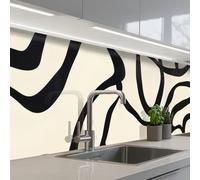 KitchenYeah© Credence Cuisine Adhesive 60x200 cm Protege Mur Revetement Mural Adhesif Parement Interieur À Coller Plaque Plastique Rigide Abstrait - Lignes - Moderne - Beige