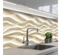 KitchenYeah© Credence Cuisine Adhesive 60x200 cm Protege Mur Revetement Mural Adhesif Parement Interieur À Coller Plaque Plastique Rigide Lignes - Ondulées - Crème
