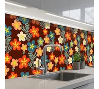 KitchenYeah© Credence Cuisine Adhesive 60x250 cm Protege Mur Revetement Mural Adhesif Parement Interieur À Coller Plaque Plastique Rigide Retro - Motifs - Fleurs - 197