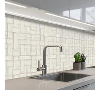 KitchenYeah© Credence Cuisine Adhesive 60x250 cm Protege Mur Revetement Mural Adhesif Parement Interieur À Coller Plaque Plastique Rigide Vannerie - Rayures - Beige