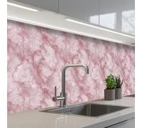 KitchenYeah© Credence Cuisine Adhesive 60x250 cm Protege Mur Revetement Mural Adhesif Parement Interieur À Coller Plaque Plastique Rigide Rose - Marbre de quartz - Veines