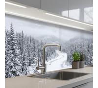 KitchenYeah© Credence Cuisine Adhesive 60x250 cm Protege Mur Revetement Mural Adhesif Parement Interieur À Coller Plaque Plastique Rigide Rivière - Gelée - Paysage - Hiver