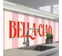KitchenYeah© Credence Cuisine Adhesive 60x300 cm Protege Mur Revetement Mural Adhesif Parement Interieur À Coller Plaque Plastique Rigide Rose pâle - Rouge - Rayures - Bella Ciao