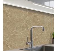 KitchenYeah© Credence Cuisine Adhesive 60x80 cm Protege Mur Revetement Mural Adhesif Parement Interieur À Coller Plaque Plastique Rigide Beige - Marbre - Veines blanches