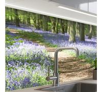KitchenYeah© Credence Cuisine Adhesive 60x80 cm Protege Mur Revetement Mural Adhesif Parement Interieur À Coller Plaque Plastique Rigide Forêt - Chemin - Fleurs - Violet - Vert - Nature