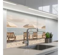 KitchenYeah© Credence Cuisine Adhesive 80x100 cm Protege Mur Revetement Mural Adhesif Parement Interieur À Coller Plaque Plastique Rigide Plage - Chaises - Parasol