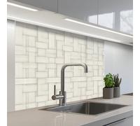 KitchenYeah© Credence Cuisine Adhesive 80x100 cm Protege Mur Revetement Mural Adhesif Parement Interieur À Coller Plaque Plastique Rigide Vannerie - Rayures - Beige