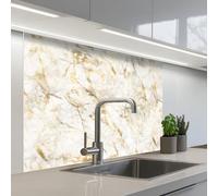 KitchenYeah© Credence Cuisine Adhesive 80x100 cm Protege Mur Revetement Mural Adhesif Parement Interieur À Coller Plaque Plastique Rigide Or - Léger - Grain - Marbre