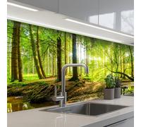 KitchenYeah© Credence Cuisine Adhesive 80x150 cm Protege Mur Revetement Mural Adhesif Parement Interieur À Coller Plaque Plastique Rigide Forêt - Paysage - Eau - Arbres - Soleil - Vert - Nature