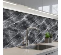 KitchenYeah© Credence Cuisine Adhesive 80x150 cm Protege Mur Revetement Mural Adhesif Parement Interieur À Coller Plaque Plastique Rigide Gris foncé - Eclair - Marbre