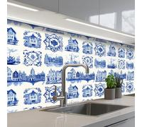 KitchenYeah© Credence Cuisine Adhesive 80x150 cm Protege Mur Revetement Mural Adhesif Parement Interieur À Coller Plaque Plastique Rigide Maisons - Navires - Bleu