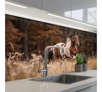 KitchenYeah© Credence Cuisine Adhesive 80x200 cm Protege Mur Revetement Mural Adhesif Parement Interieur À Coller Plaque Plastique Rigide Cheval - Marron - Herbe