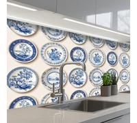 KitchenYeah© Credence Cuisine Adhesive 80x200 cm Protege Mur Revetement Mural Adhesif Parement Interieur À Coller Plaque Plastique Rigide Panneaux - Arbres - Plantes - Bleu