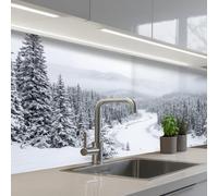 KitchenYeah© Credence Cuisine Adhesive 80x200 cm Protege Mur Revetement Mural Adhesif Parement Interieur À Coller Plaque Plastique Rigide Rivière - Gelée - Paysage - Hiver