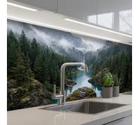 KitchenYeah© Credence Cuisine Adhesive 80x250 cm Protege Mur Revetement Mural Adhesif Parement Interieur À Coller Plaque Plastique Rigide Cascade - Arbres - Montagnes