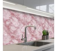 KitchenYeah© Credence Cuisine Adhesive 80x250 cm Protege Mur Revetement Mural Adhesif Parement Interieur À Coller Plaque Plastique Rigide Rose - Marbre de quartz - Veines