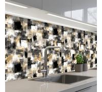 KitchenYeah© Credence Cuisine Adhesive 80x250 cm Protege Mur Revetement Mural Adhesif Parement Interieur À Coller Plaque Plastique Rigide Coups de pinceau - Motifs d'ombres - Noir - Or