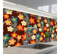 KitchenYeah© Credence Cuisine Adhesive 80x250 cm Protege Mur Revetement Mural Adhesif Parement Interieur À Coller Plaque Plastique Rigide Retro - Motifs - Fleurs - 197