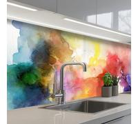 KitchenYeah© Credence Cuisine Adhesive 80x300 cm Protege Mur Revetement Mural Adhesif Parement Interieur À Coller Plaque Plastique Rigide Aquarelle - Arc-en-ciel - Abstrait - Art - Couleurs