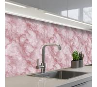 KitchenYeah© Credence Cuisine Adhesive 80x300 cm Protege Mur Revetement Mural Adhesif Parement Interieur À Coller Plaque Plastique Rigide Rose - Marbre de quartz - Veines
