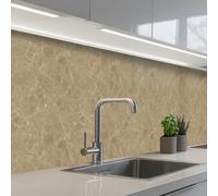 KitchenYeah© Credence Cuisine Adhesive 80x400 cm Protege Mur Revetement Mural Adhesif Parement Interieur À Coller Plaque Plastique Rigide Beige - Marbre - Veines blanches