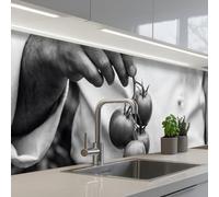 KitchenYeah© Credence Cuisine Adhesive 80x400 cm Protege Mur Revetement Mural Adhesif Parement Interieur À Coller Plaque Plastique Rigide Tomates - Chef - Noir - Blanc