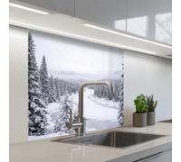 KitchenYeah© Credence Cuisine Adhesive 80x80 cm Protege Mur Revetement Mural Adhesif Parement Interieur À Coller Plaque Plastique Rigide Rivière - Gelée - Paysage - Hiver