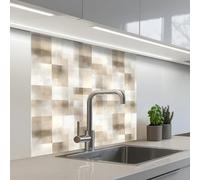 KitchenYeah© Credence Cuisine Adhesive 80x80 cm Protege Mur Revetement Mural Adhesif Parement Interieur À Coller Plaque Plastique Rigide Texture - Lin - Beige