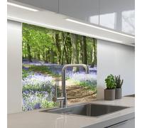KitchenYeah© Credence Cuisine Adhesive 80x80 cm Protege Mur Revetement Mural Adhesif Parement Interieur À Coller Plaque Plastique Rigide Forêt - Chemin - Fleurs - Violet - Vert - Nature