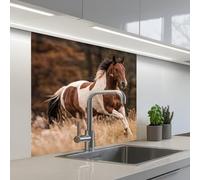 KitchenYeah© Credence Cuisine Adhesive 80x80 cm Protege Mur Revetement Mural Adhesif Parement Interieur À Coller Plaque Plastique Rigide Cheval - Marron - Herbe