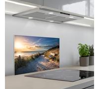 KitchenYeah© Credence Cuisine Sur Mesure 40x60 cm Plaque Adhesive Murale Panneau Decoratif Interieur Peel And Stick Mural Protection Mur Coucher de soleil - Plage - Dune - Herbe - Banc