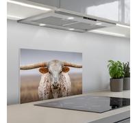 KitchenYeah© Credence Cuisine Sur Mesure 40x60 cm Plaque Adhesive Murale Panneau Decoratif Interieur Peel And Stick Mural Protection Mur Longhorn - Champ d'herbe - Animal