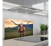 KitchenYeah© Credence Cuisine Sur Mesure 45x90 cm Plaque Adhesive Murale Panneau Decoratif Interieur Peel And Stick Mural Protection Mur Longhorn - Paysage - Coucher de soleil
