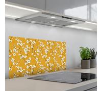 KitchenYeah© Credence Cuisine Sur Mesure 45x90 cm Plaque Adhesive Murale Panneau Decoratif Interieur Peel And Stick Mural Protection Mur Branche fleurie - Aquarelle - Jaune