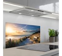 KitchenYeah© Credence Cuisine Sur Mesure 45x90 cm Plaque Adhesive Murale Panneau Decoratif Interieur Peel And Stick Mural Protection Mur Coucher de soleil - Plage - Dune - Herbe - Banc