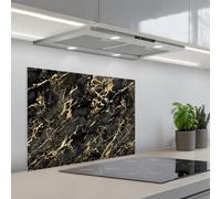 KitchenYeah© Credence Cuisine Sur Mesure 50x70 cm Plaque Adhesive Murale Panneau Decoratif Interieur Peel And Stick Mural Protection Mur Marbre - Noir - Structure Or