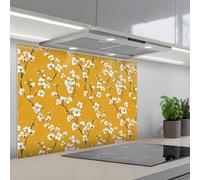 KitchenYeah© Credence Cuisine Sur Mesure 55x80 cm Plaque Adhesive Murale Panneau Decoratif Interieur Peel And Stick Mural Protection Mur Branche fleurie - Aquarelle - Jaune
