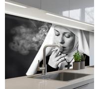KitchenYeah© Credence Cuisine Sur Mesure 60x100 cm Plaque Adhesive Murale Panneau Decoratif Interieur Peel And Stick Mural Protection Mur Non - Fumeur - Portrait - Noir - Blanc - Rebelle
